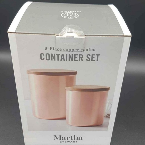 Martha Stewart 2 piece copper plated container set NEW heavy WALNUT LID - Picture 2 of 4
